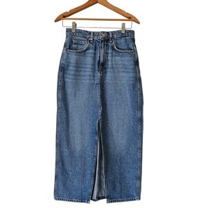 MNG By Mango Y2K 100% Cotton Denim Straight Front Slit Pencil Skirt, Size S